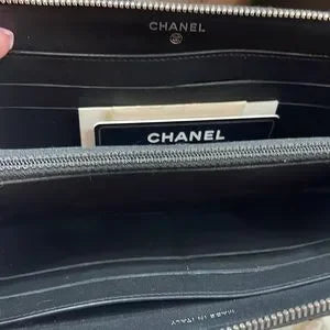 Chanel lambskin CC quilted long wallet with COA cards