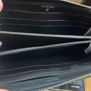 Chanel lambskin CC quilted long wallet with COA cards