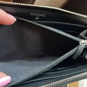 Chanel lambskin CC quilted long wallet with COA cards