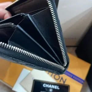 Chanel lambskin CC quilted long wallet with COA cards