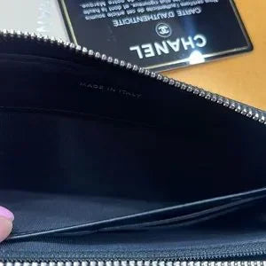 Chanel lambskin CC quilted long wallet with COA cards