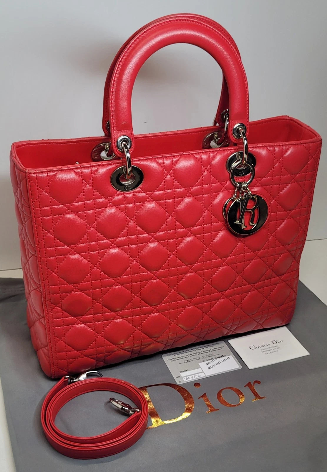 Christian Dior Lady Dior Cannage Quilted Lambskin Red Large handbag