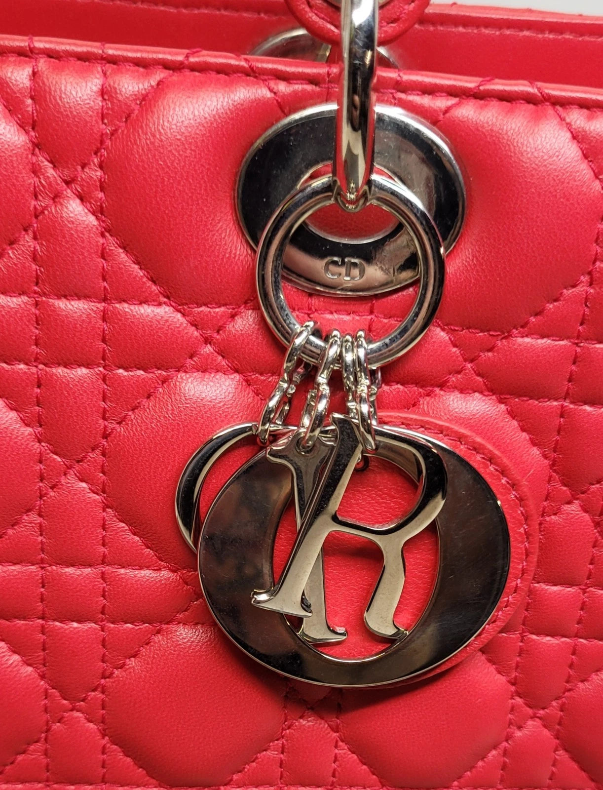 Christian Dior Lady Dior Cannage Quilted Lambskin Red Large handbag