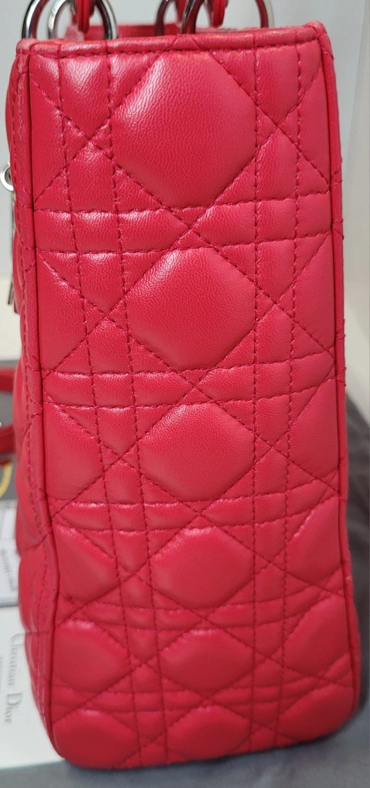 Christian Dior Lady Dior Cannage Quilted Lambskin Red Large handbag