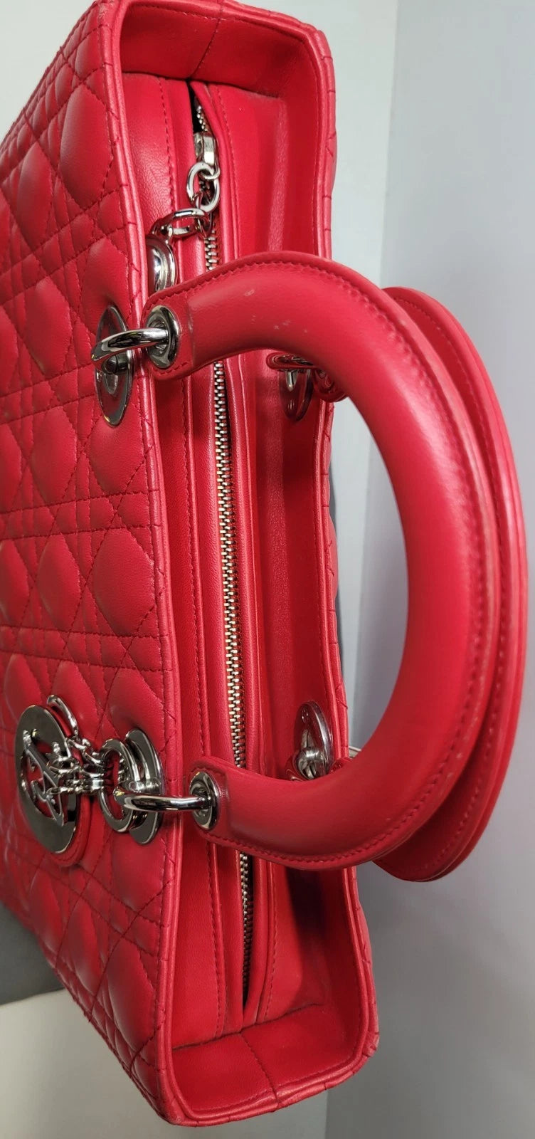 Christian Dior Lady Dior Cannage Quilted Lambskin Red Large handbag