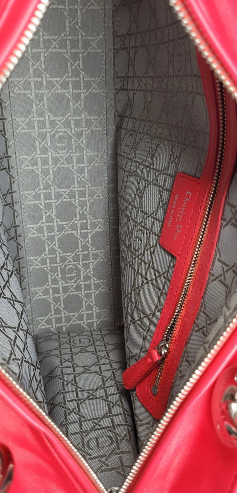 Christian Dior Lady Dior Cannage Quilted Lambskin Red Large handbag