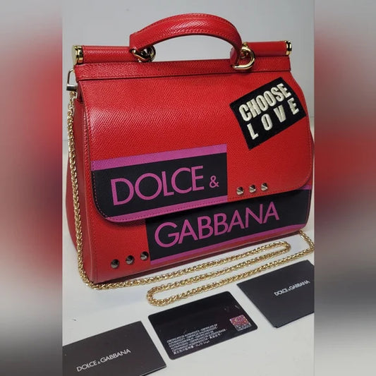 SOLD!!! Dolce & Gabbana Red Leather Studded Love Miss Sicily Medium Handbag 🔥