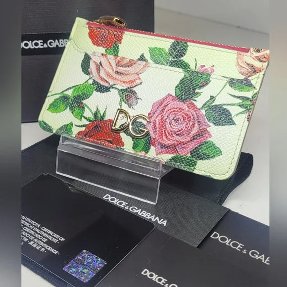 Dolce & Gabbana Floral Print White Leather Card Holder