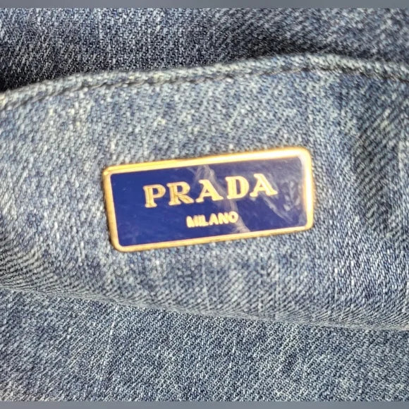 Prada Blue Denim Canapa Medium Tote Bag