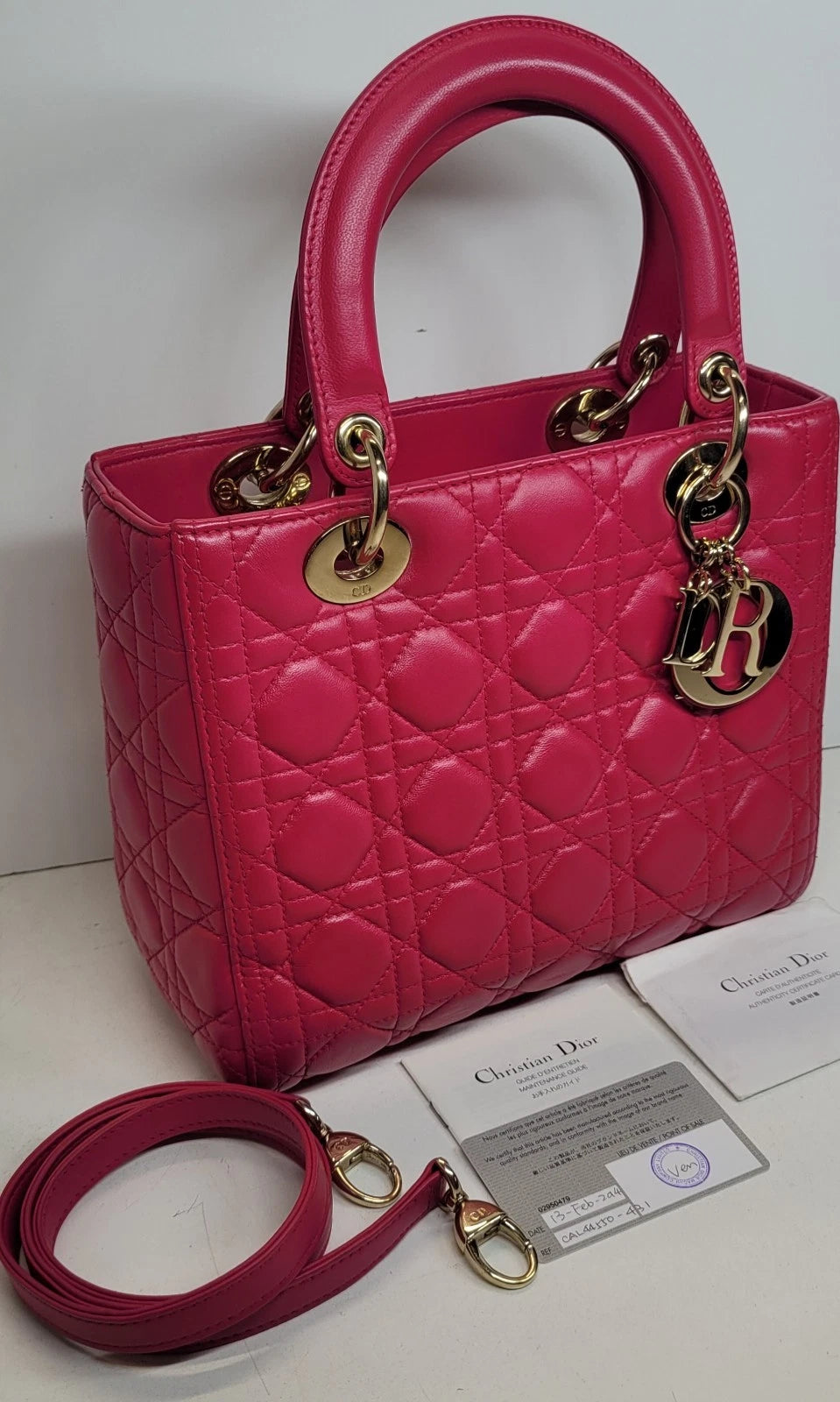 Christian Dior Pink Lambskin Lady Dior Cannage Handbag