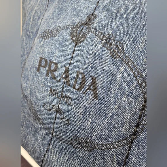 Prada Blue Denim Canapa Medium Tote Bag