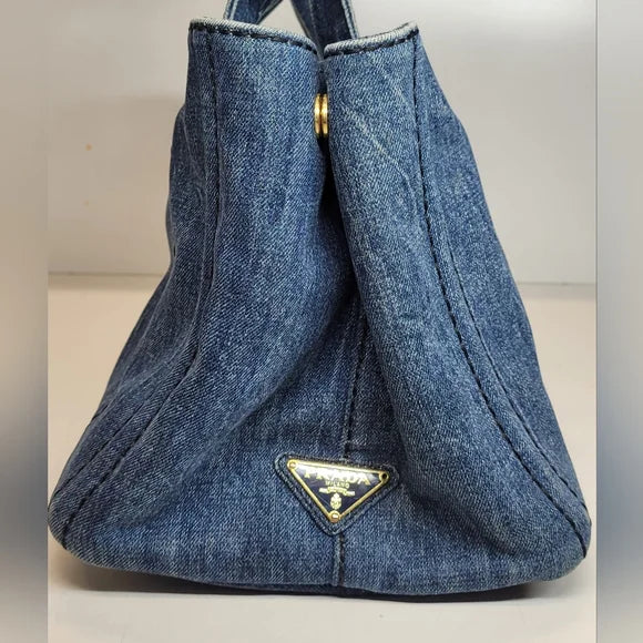 Prada Blue Denim Canapa Medium Tote Bag