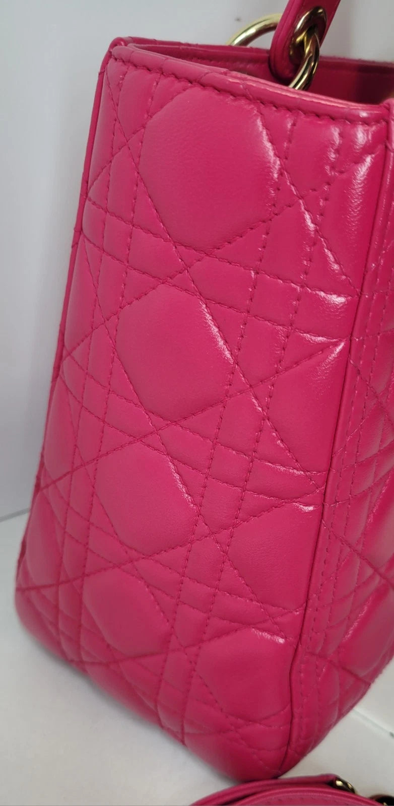 Christian Dior Pink Lambskin Lady Dior Cannage Handbag