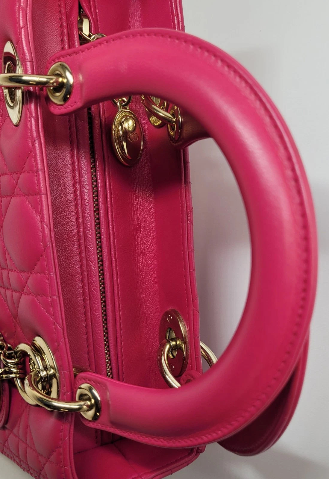 Christian Dior Pink Lambskin Lady Dior Cannage Handbag