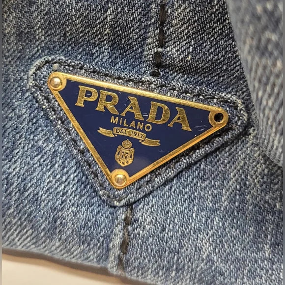 Prada Blue Denim Canapa Medium Tote Bag
