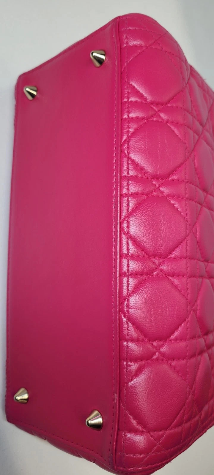 Christian Dior Pink Lambskin Lady Dior Cannage Handbag