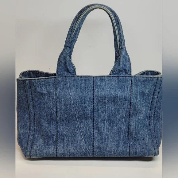 Prada Blue Denim Canapa Medium Tote Bag