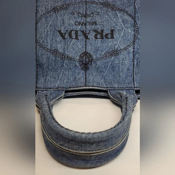 Prada Blue Denim Canapa Medium Tote Bag
