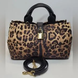 DOLCE & GABBANA 2Way Bag Shoulder Leopard Pattern Canvas With Lock
