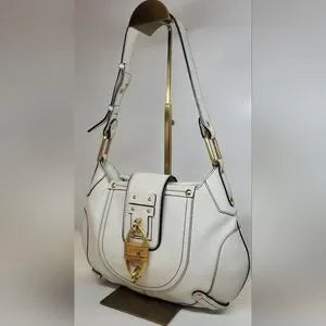 Salvatore Ferragamo White Leather Handbag with Bamboo Lock