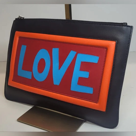 Fendi Black Calfskin Leather Love Logo Clutch