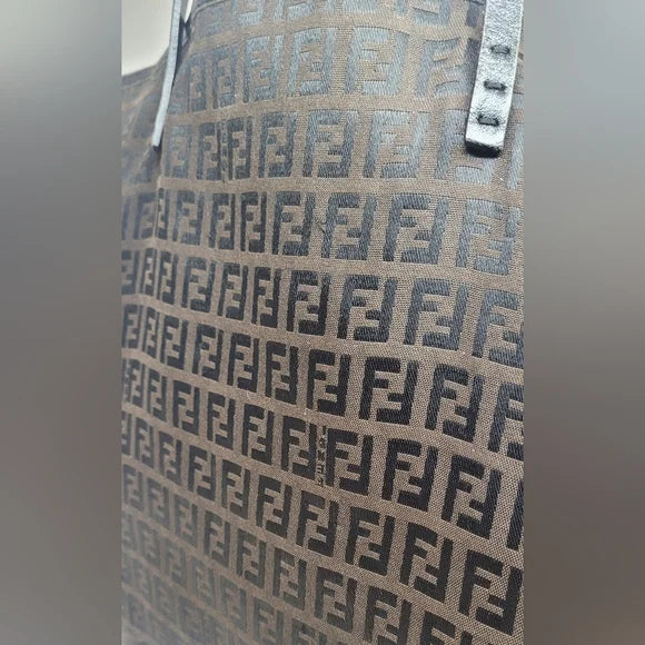 Fendi Zucca Brown Canvas Shopper Tote Bag with 2nd Piece