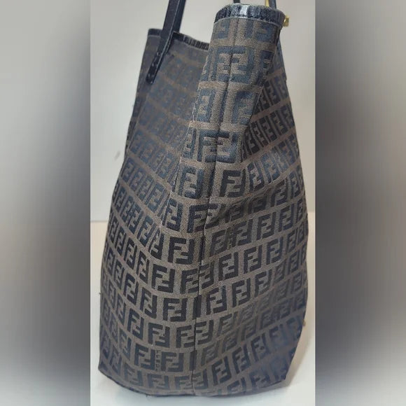 Fendi Zucca Brown Canvas Shopper Tote Bag with 2nd Piece