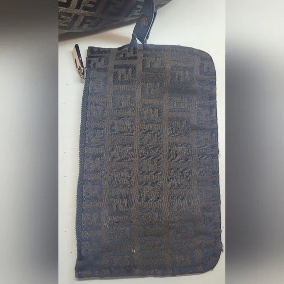 Fendi Zucca Brown Canvas Shopper Tote Bag with 2nd Piece