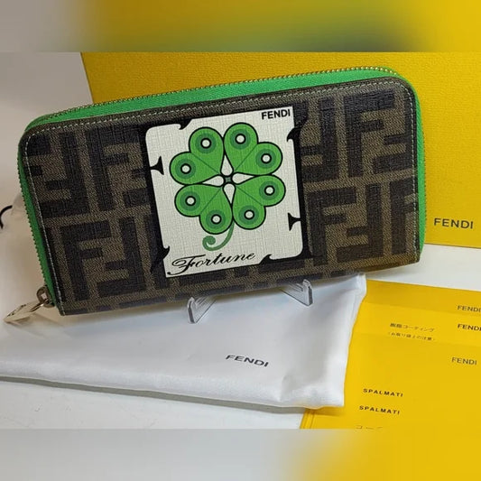 Fendi Zucca Green Clover Long Zippy Wallet