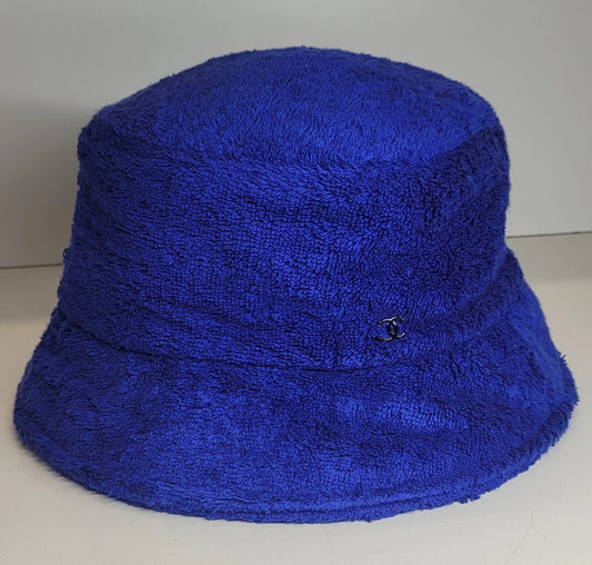 Chanel Blue Fuzzy Bucket Hat Size L