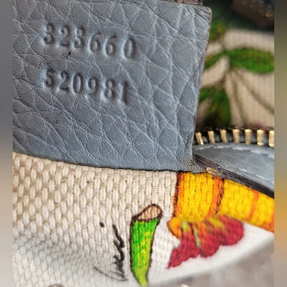 Gucci Bamboo Japan Exclusive Light Blue Calfskin Handbag with flora interior