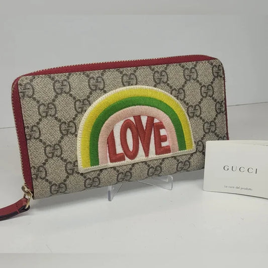 Gucci GG Supreme Monogram Love Embroidered Wallet