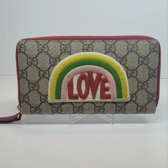Gucci GG Supreme Monogram Love Embroidered Wallet