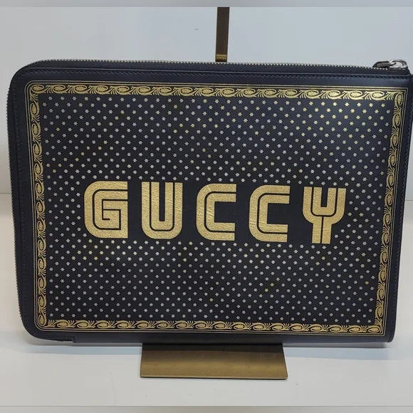 Gucci Sega Black & Gold Magnetismo Pouch / IPad Holder