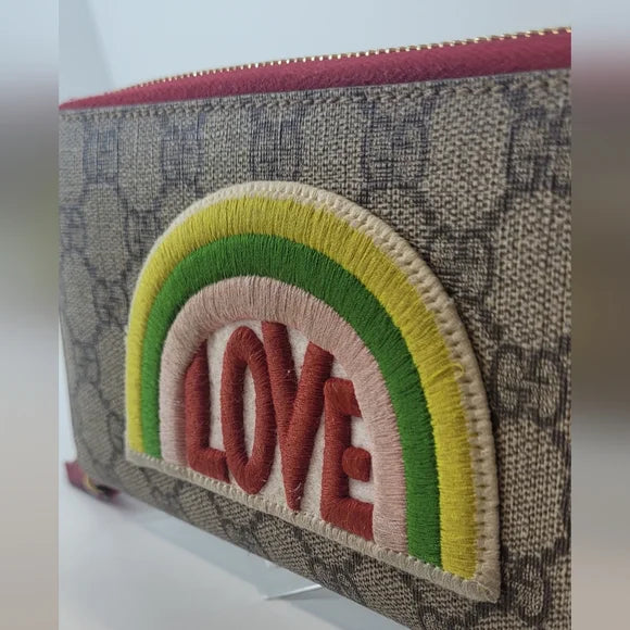 Gucci GG Supreme Monogram Love Embroidered Wallet