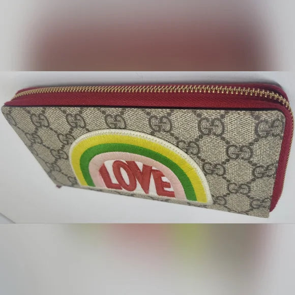 Gucci GG Supreme Monogram Love Embroidered Wallet