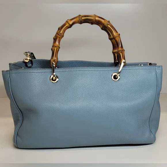 Gucci Bamboo Japan Exclusive Light Blue Calfskin Handbag with flora interior