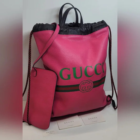 Gucci Pink Leather Drawstring Backback with witch pouch🔥
