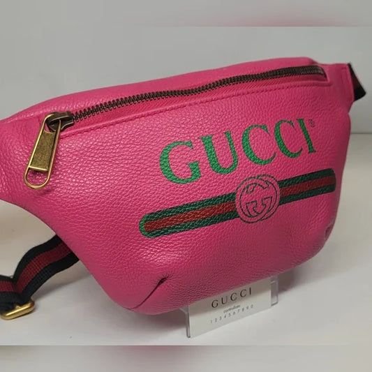 Gucci Web Pink Calfskin Waistbag