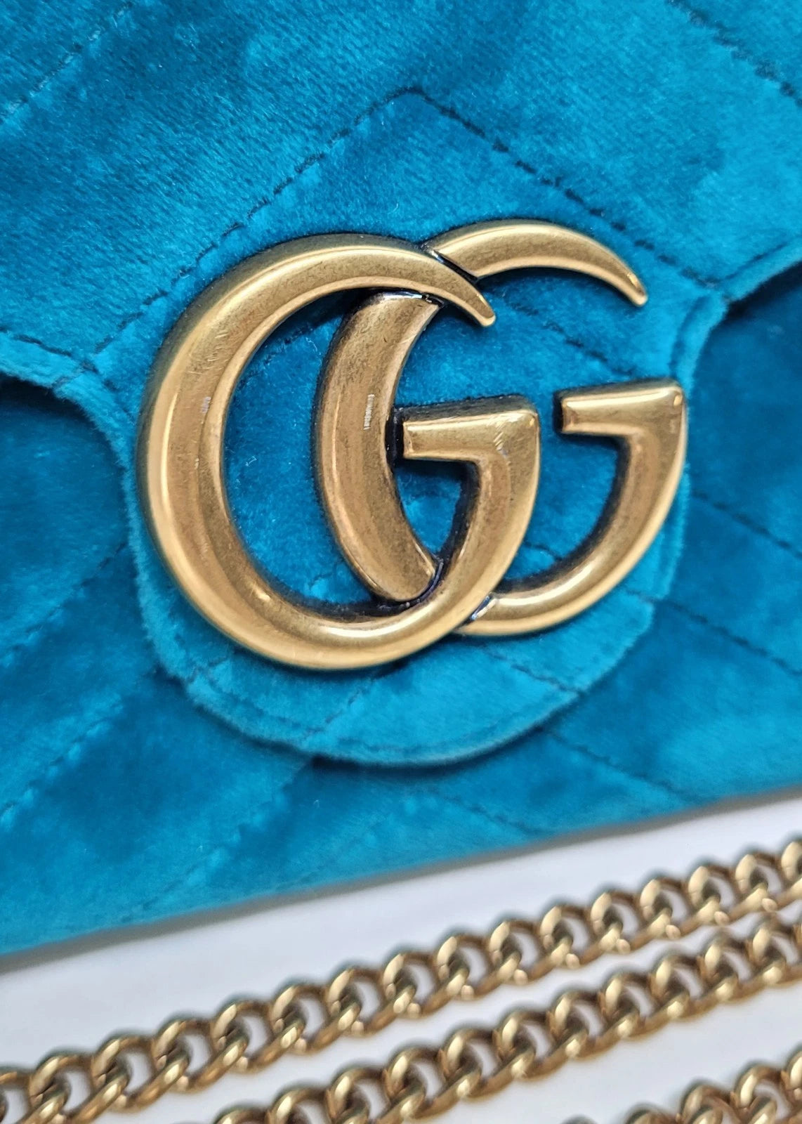 Gucci GG Marmont Matelasse Teal Velvet Crossbody Bag w/ Dustbag