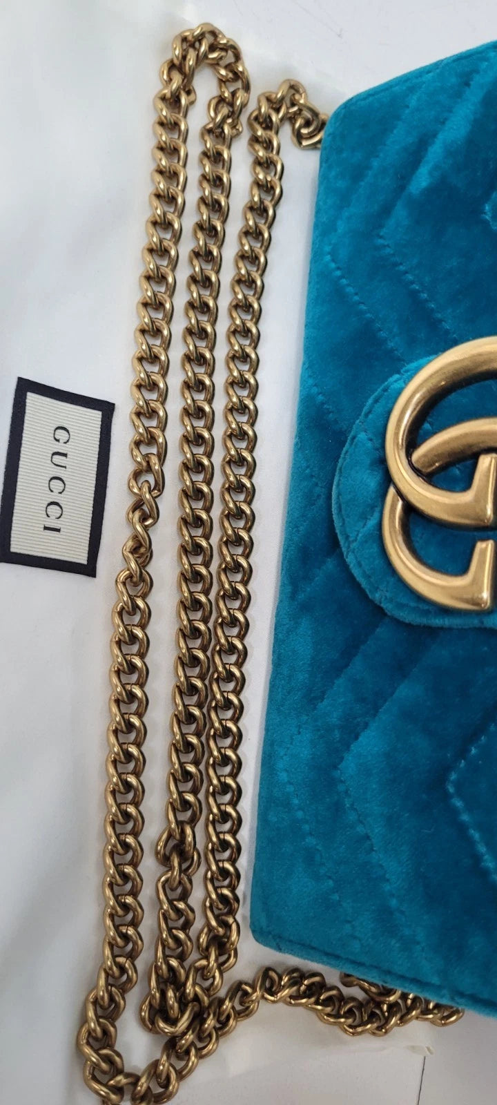 Gucci GG Marmont Matelasse Teal Velvet Crossbody Bag w/ Dustbag