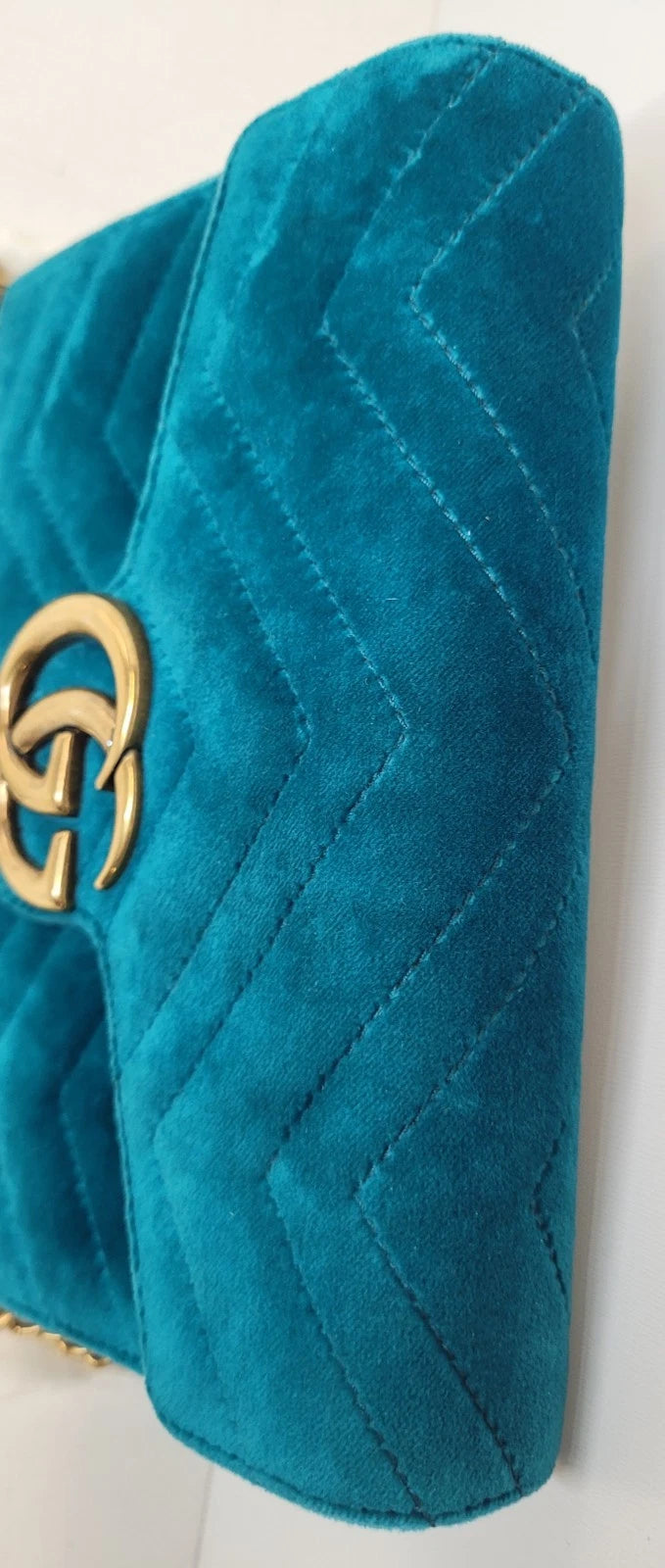 Gucci GG Marmont Matelasse Teal Velvet Crossbody Bag w/ Dustbag