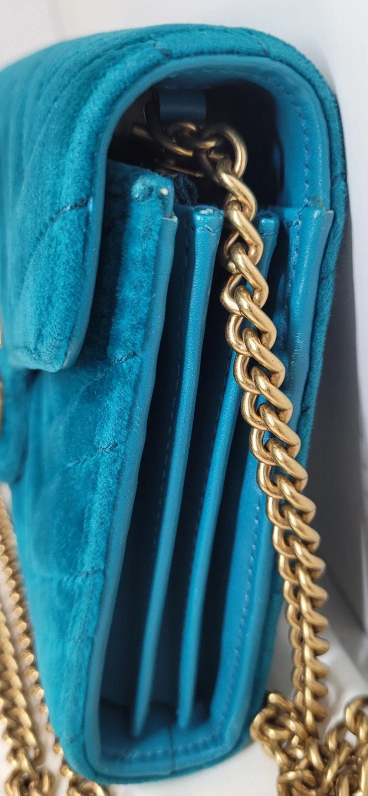 Gucci GG Marmont Matelasse Teal Velvet Crossbody Bag w/ Dustbag