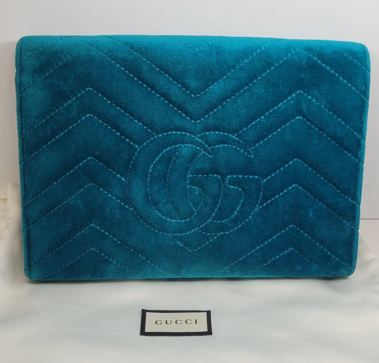 Gucci GG Marmont Matelasse Teal Velvet Crossbody Bag w/ Dustbag