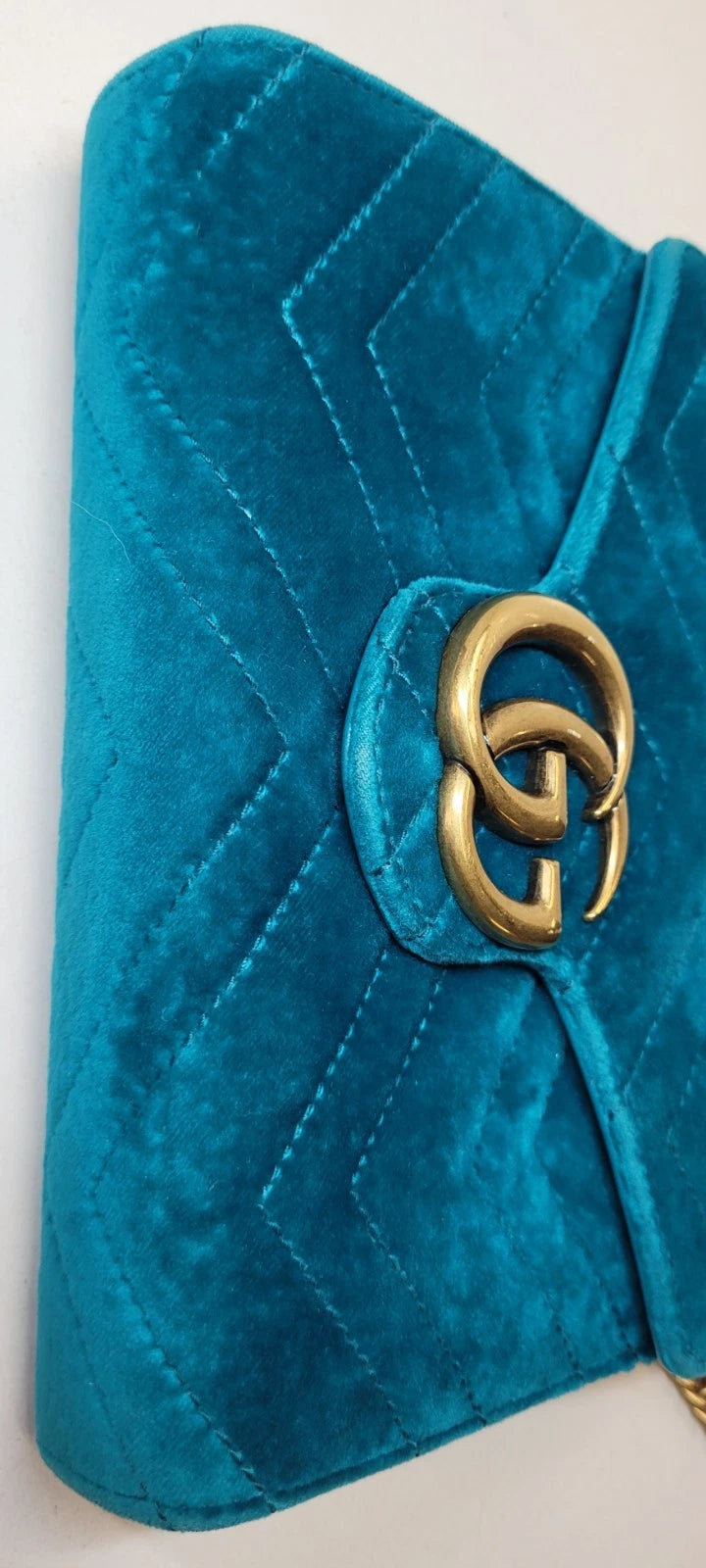 Gucci GG Marmont Matelasse Teal Velvet Crossbody Bag w/ Dustbag