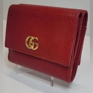 Gucci Marmont Red Pebbled Leather Compact Wallet