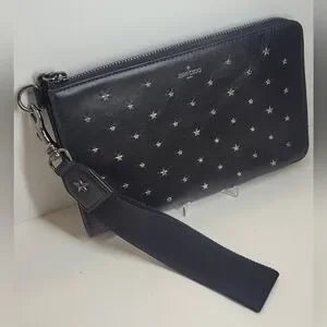 Jimmy Choo Black Leather Konor Star Studded Clutch