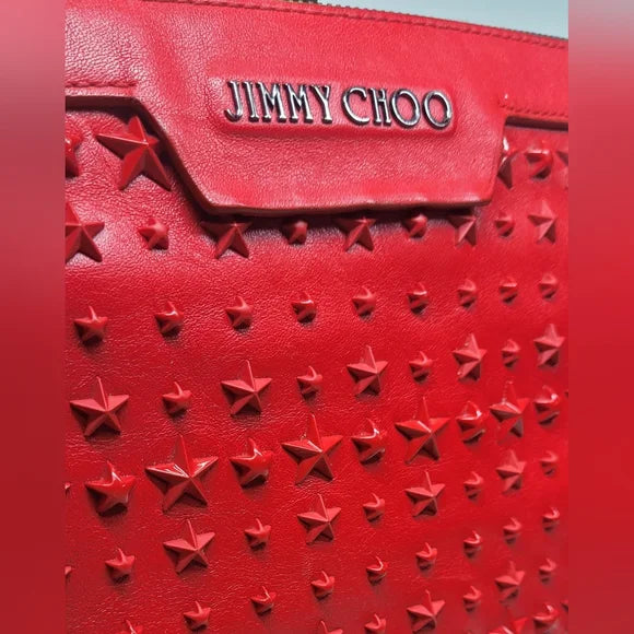 Jimmy Choo Red Leather Star Studded Derek Pouch