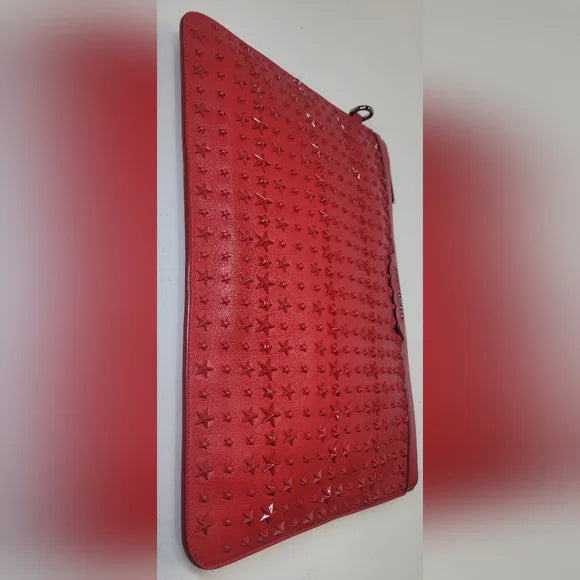 Jimmy Choo Red Leather Star Studded Derek Pouch