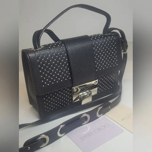 Jimmy Choo Rebel Black Leather Studded Crossbody Bag